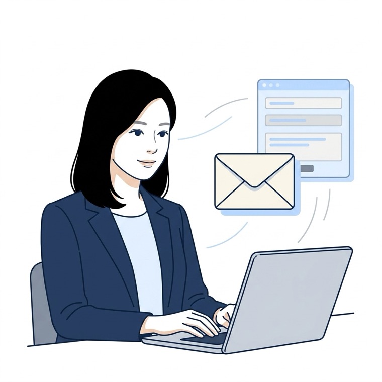 企業ごとに合わせた個別の文面を作成し、メールや問い合わせフォームで初回接触するイラスト